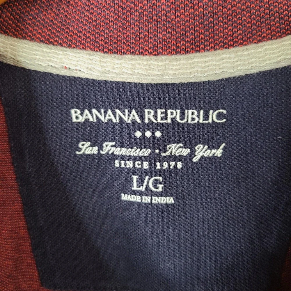 Banana Republic Shirt Men Large Red Pique Polo Short Sleeve Cotton Elephant Logo